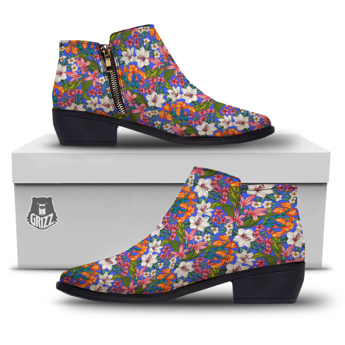 Flower Aloha Hawaiian Print Ankle Boots-grizzshop