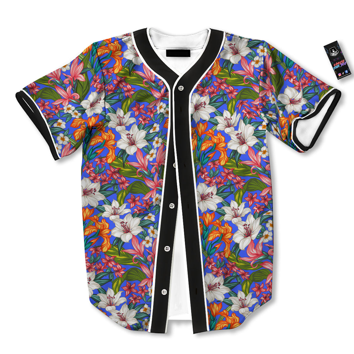 Flower Aloha Hawaiian Print Baseball Jersey-grizzshop