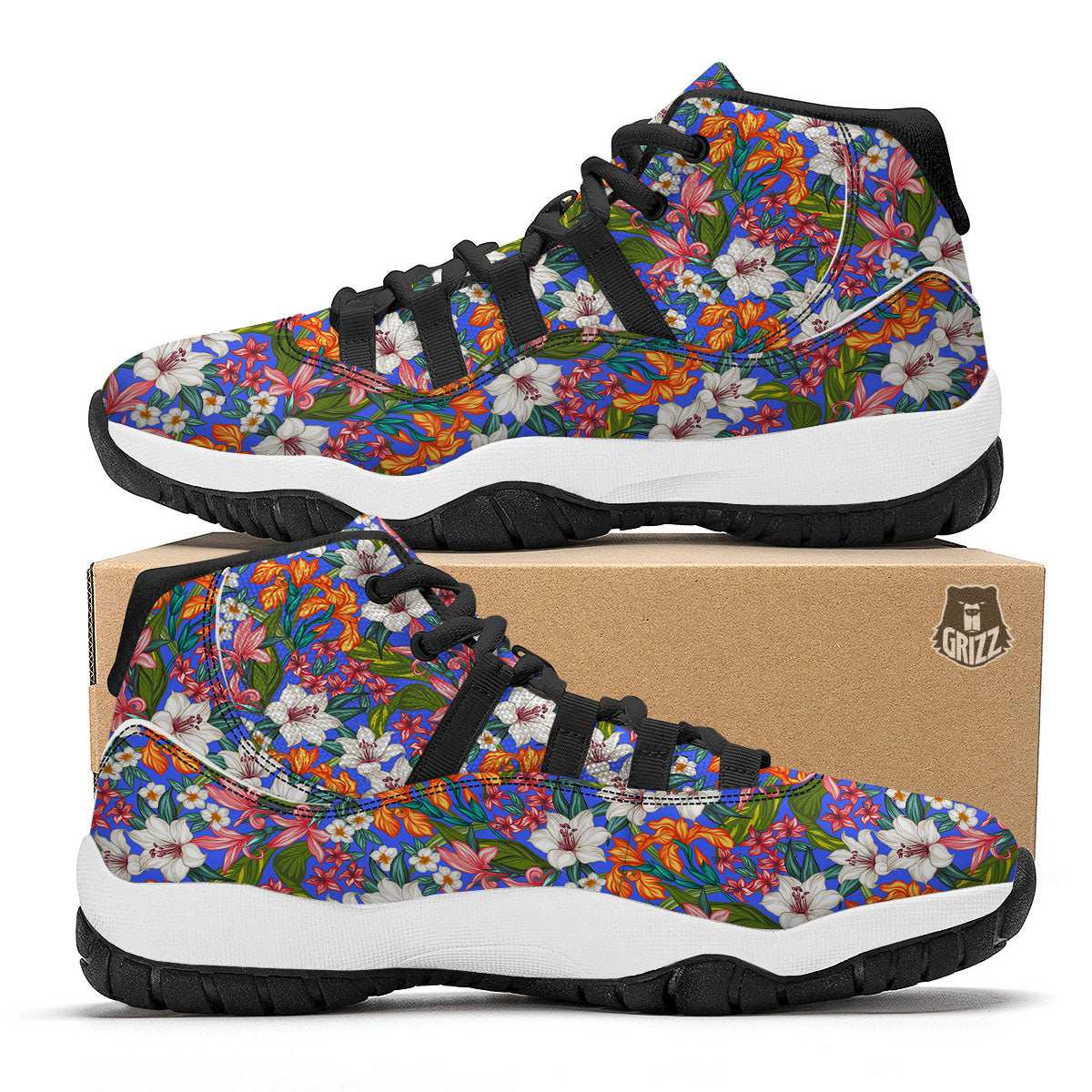 Flower Aloha Hawaiian Print Black Bball Shoes-grizzshop