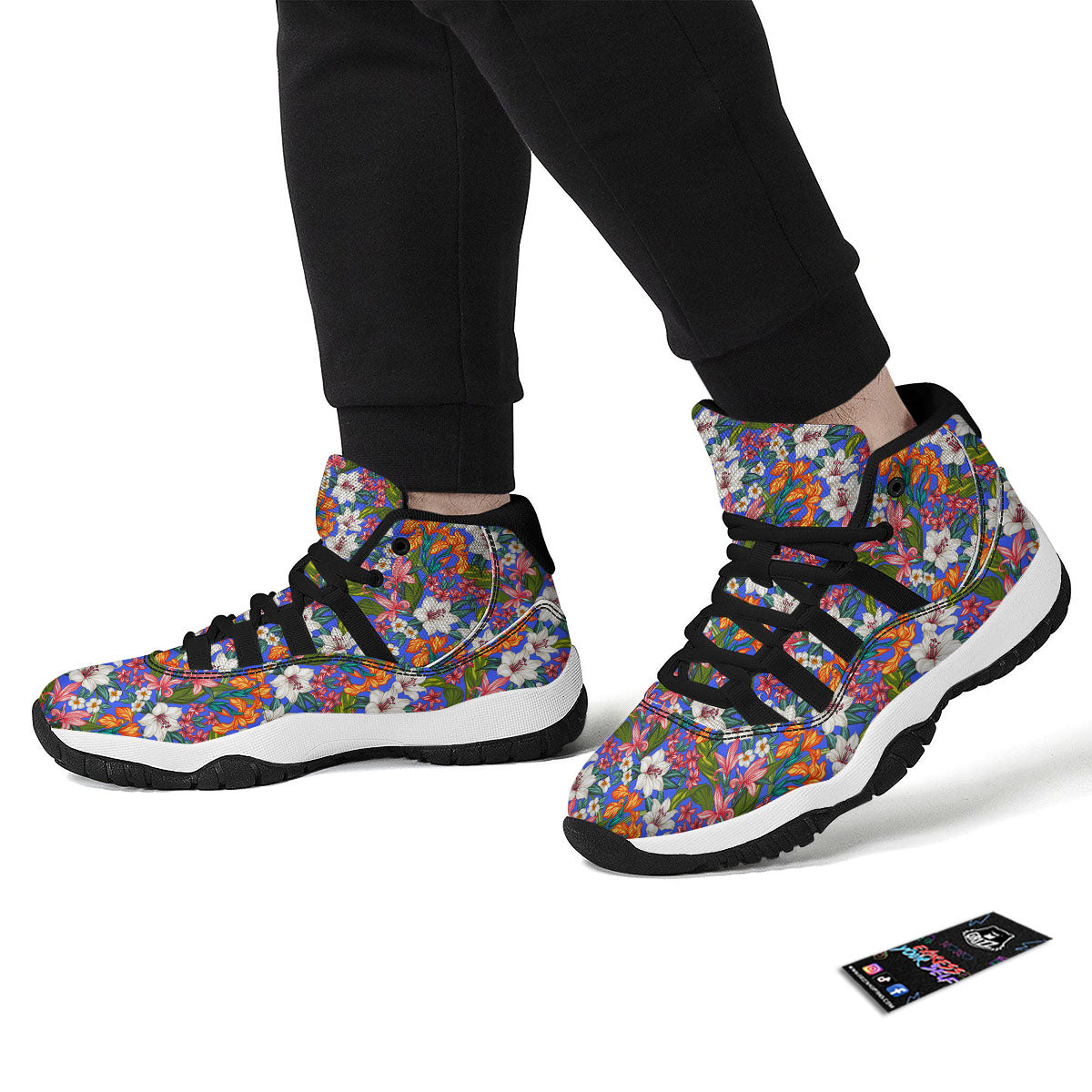 Flower Aloha Hawaiian Print Black Bball Shoes-grizzshop