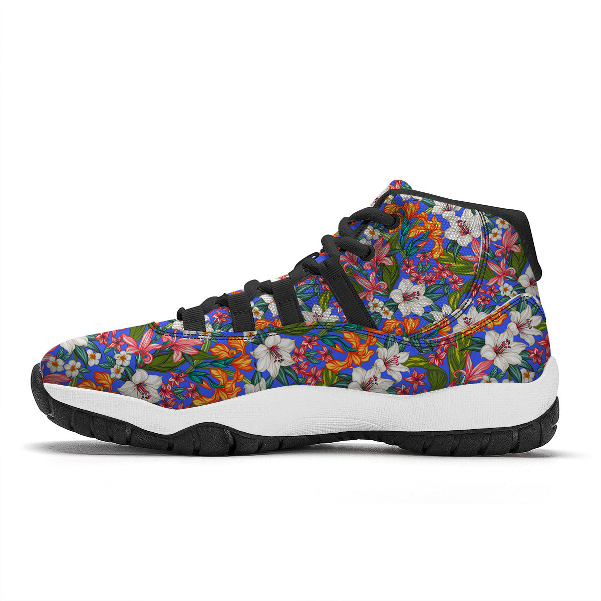 Flower Aloha Hawaiian Print Black Bball Shoes-grizzshop
