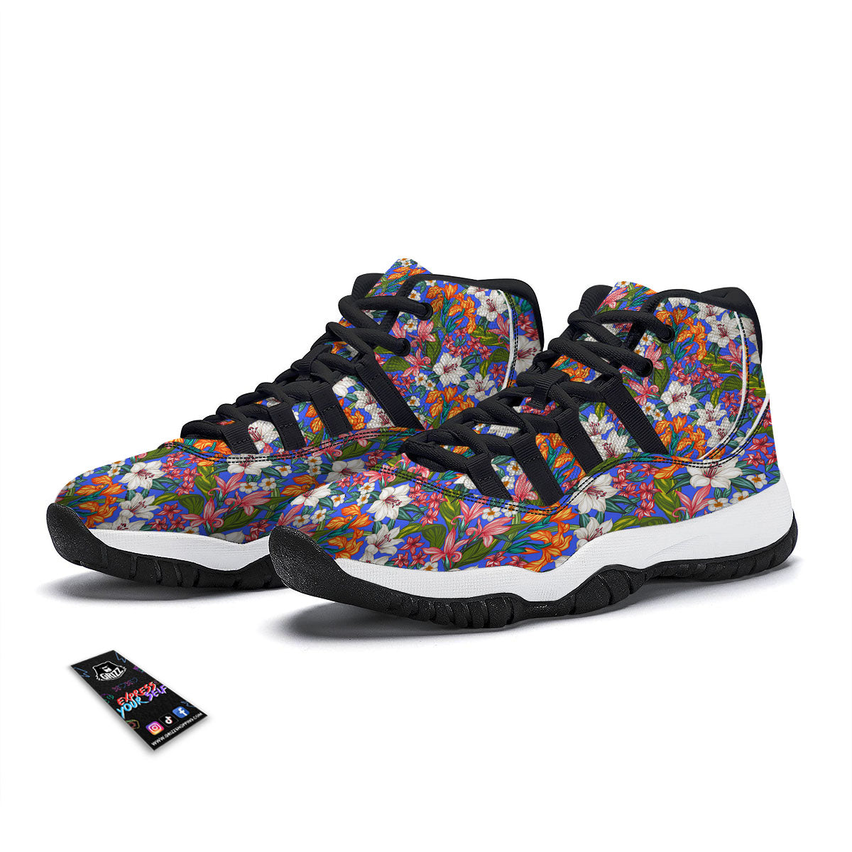 Flower Aloha Hawaiian Print Black Bball Shoes-grizzshop