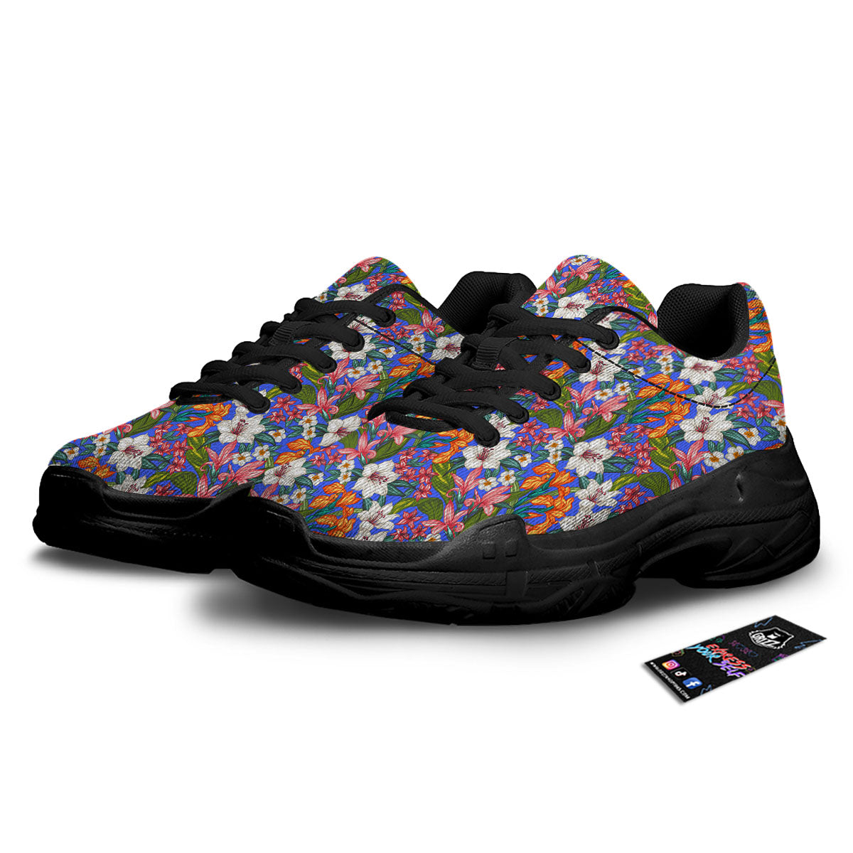 Flower Aloha Hawaiian Print Black Chunky Shoes-grizzshop