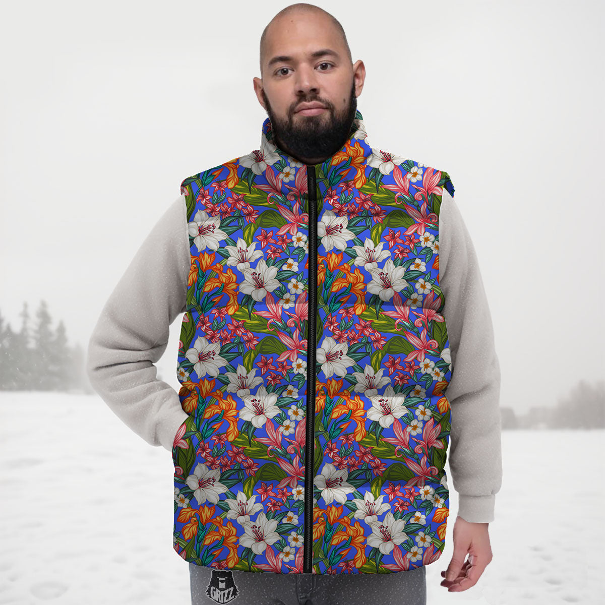 Flower Aloha Hawaiian Print Down Vest