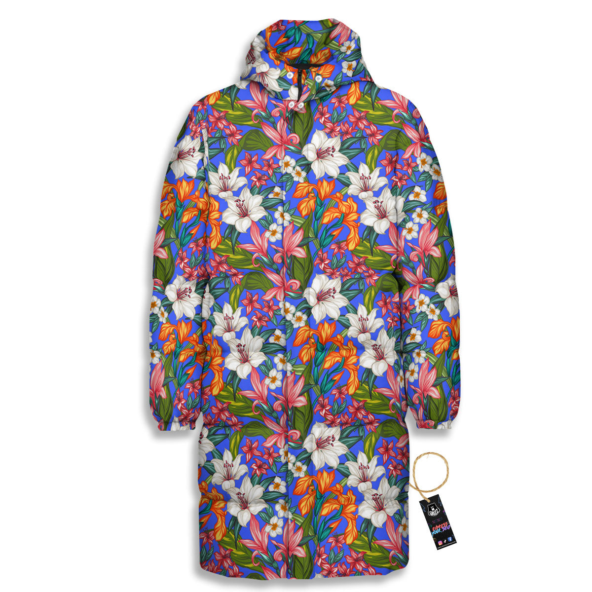 Flower Aloha Hawaiian Print Long Down Jacket-grizzshop