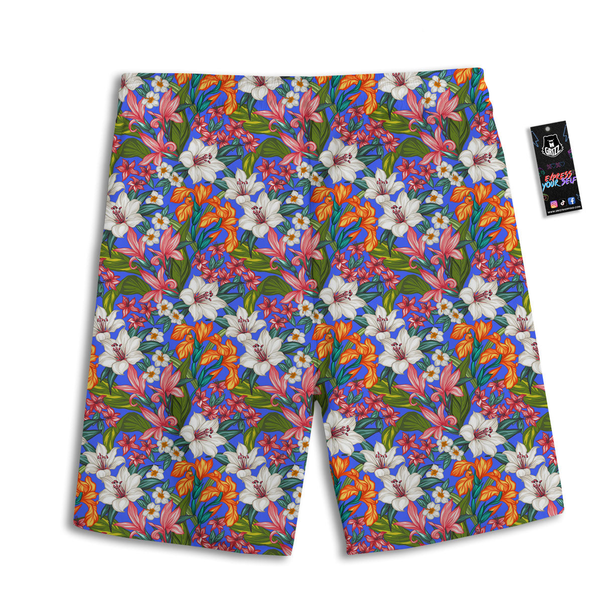Flower Aloha Hawaiian Print Men's Athletic Shorts