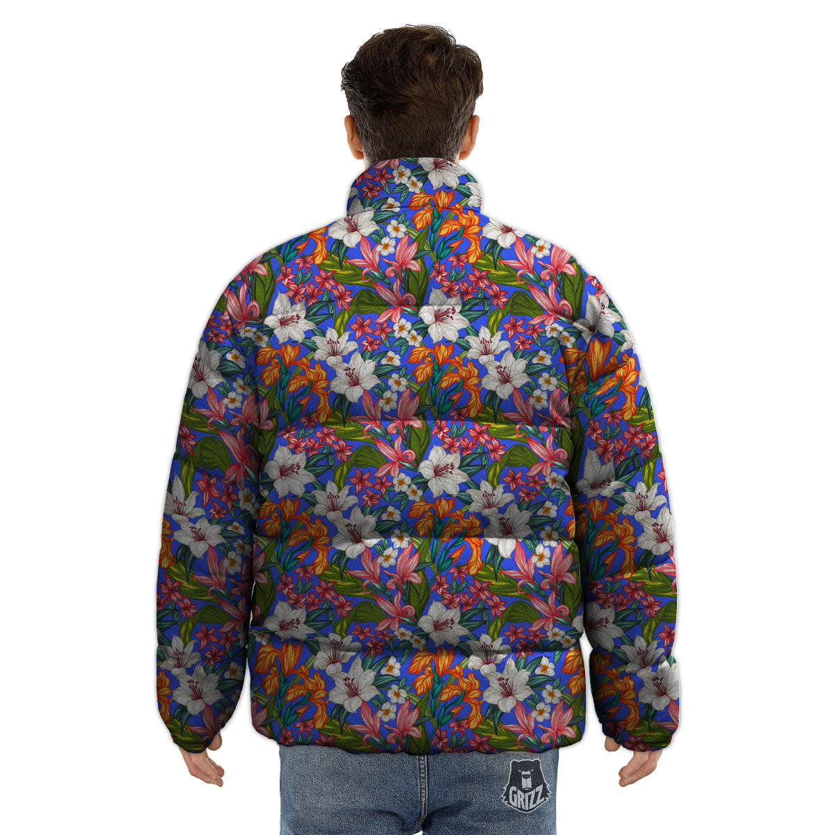 Flower Aloha Hawaiian Print Puffer Jacket-grizzshop