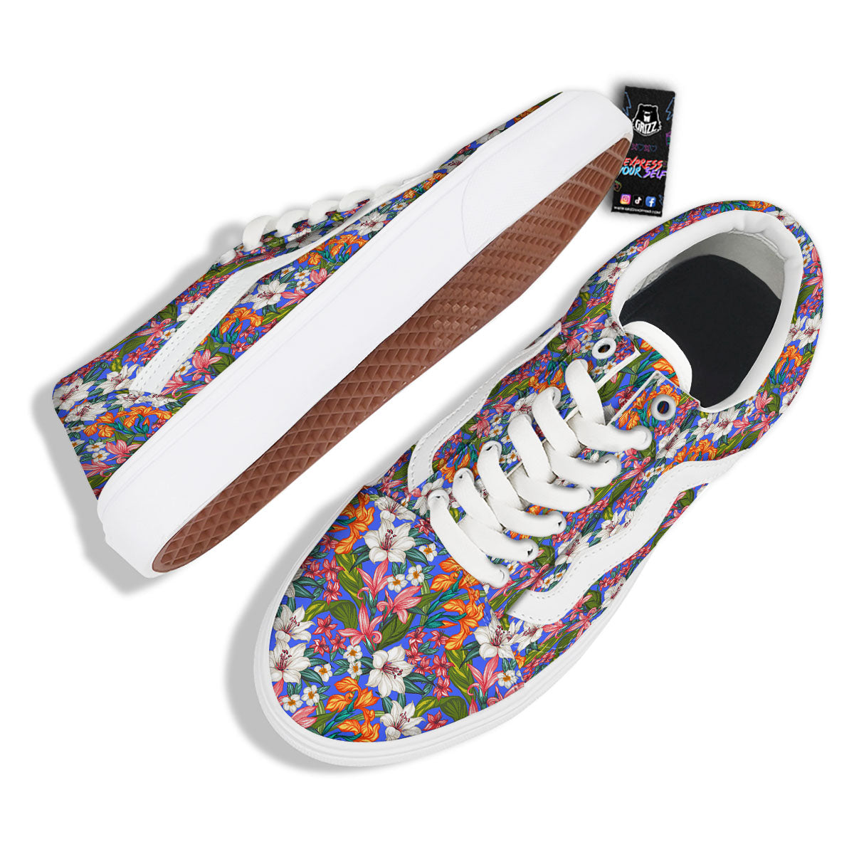 Flower Aloha Hawaiian Print Skate Shoes-grizzshop
