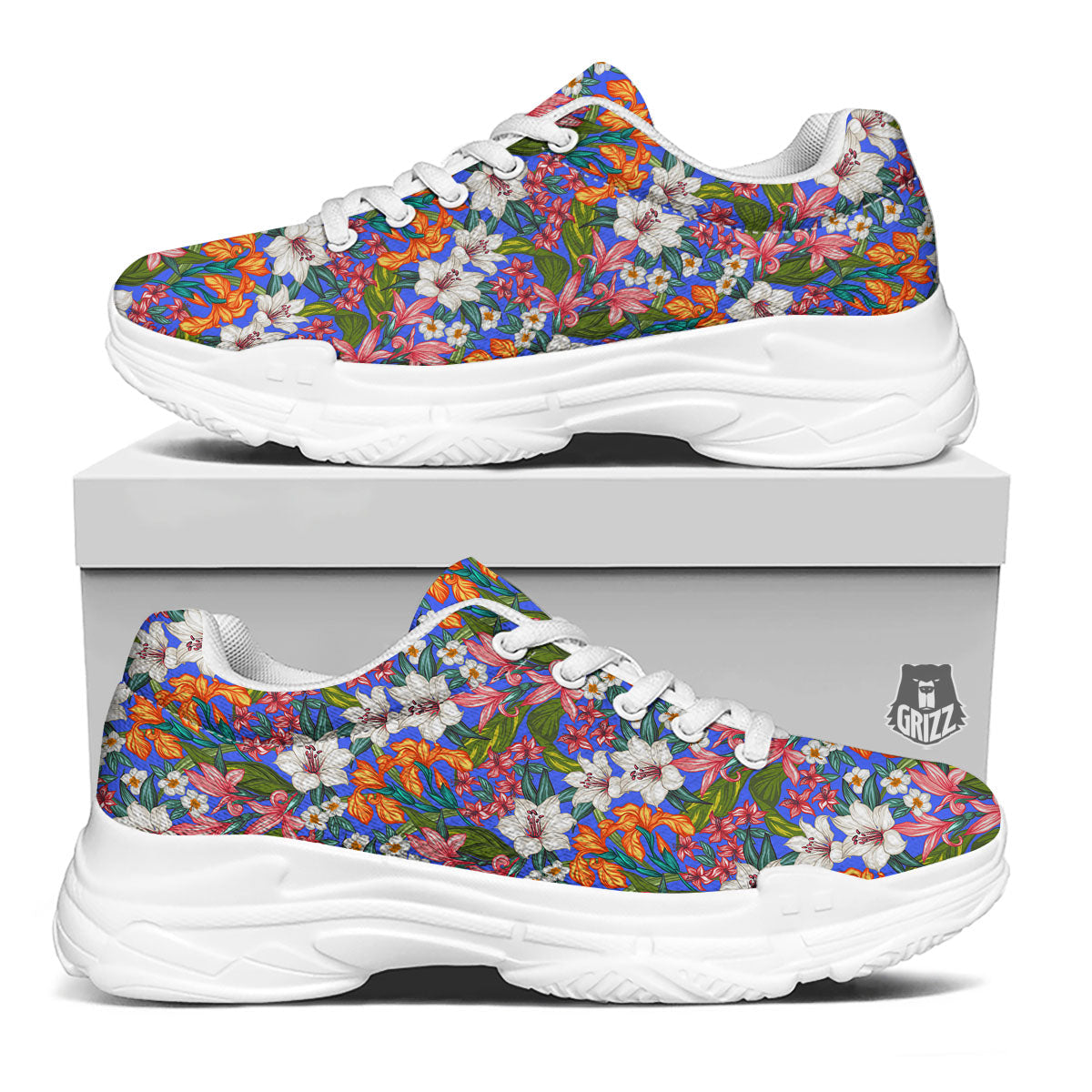 Flower Aloha Hawaiian Print White Chunky Shoes-grizzshop