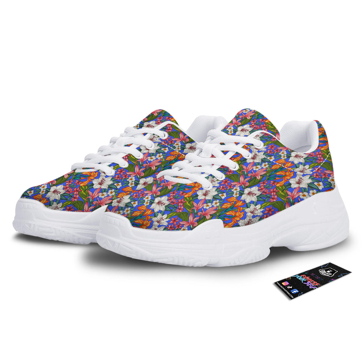 Flower Aloha Hawaiian Print White Chunky Shoes-grizzshop