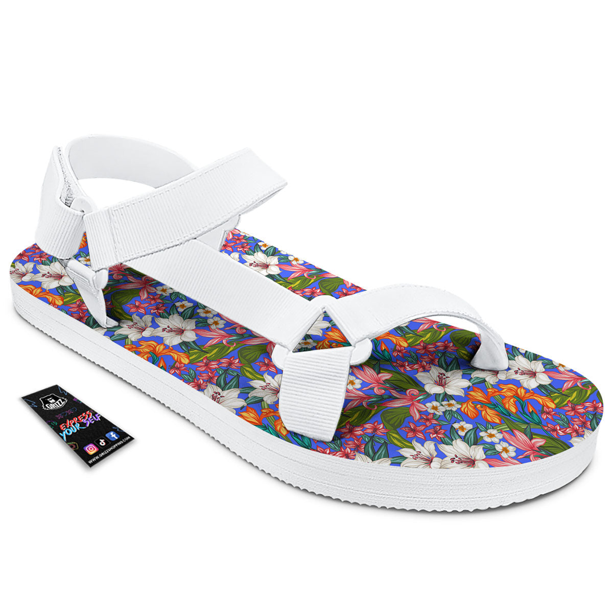 Flower Aloha Hawaiian Print White Open Toe Sandals-grizzshop