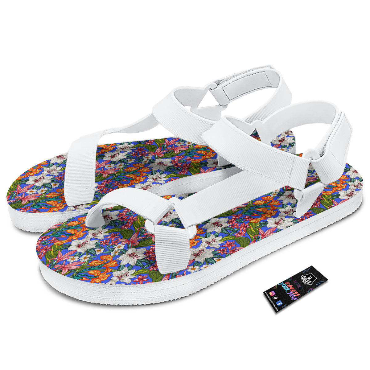 Flower Aloha Hawaiian Print White Open Toe Sandals-grizzshop