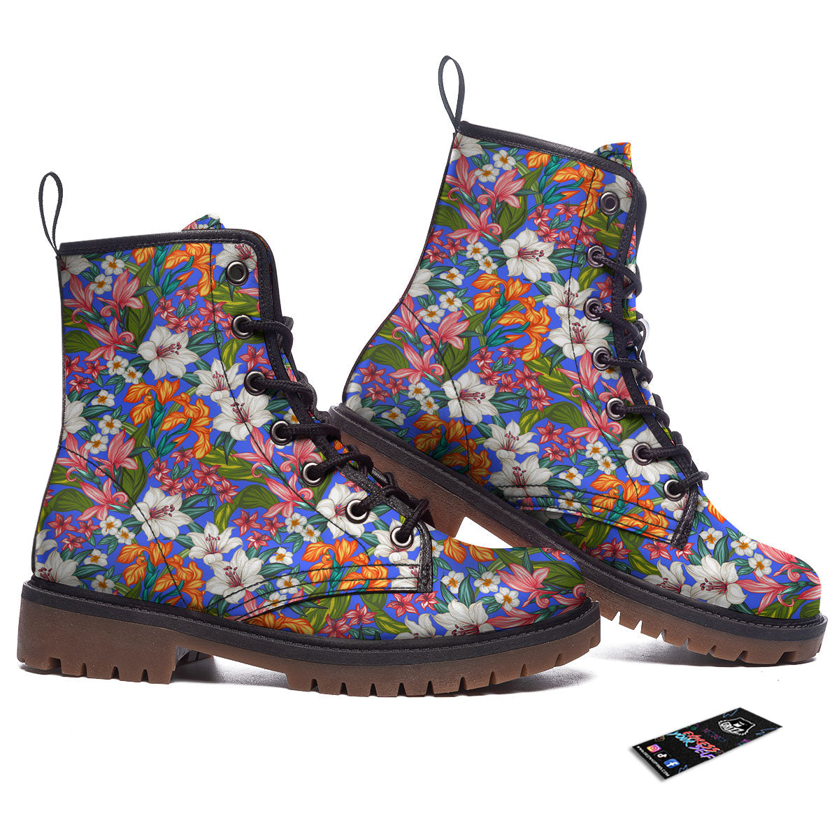 Flower Aloha Hawaiian Print Work Boots-grizzshop