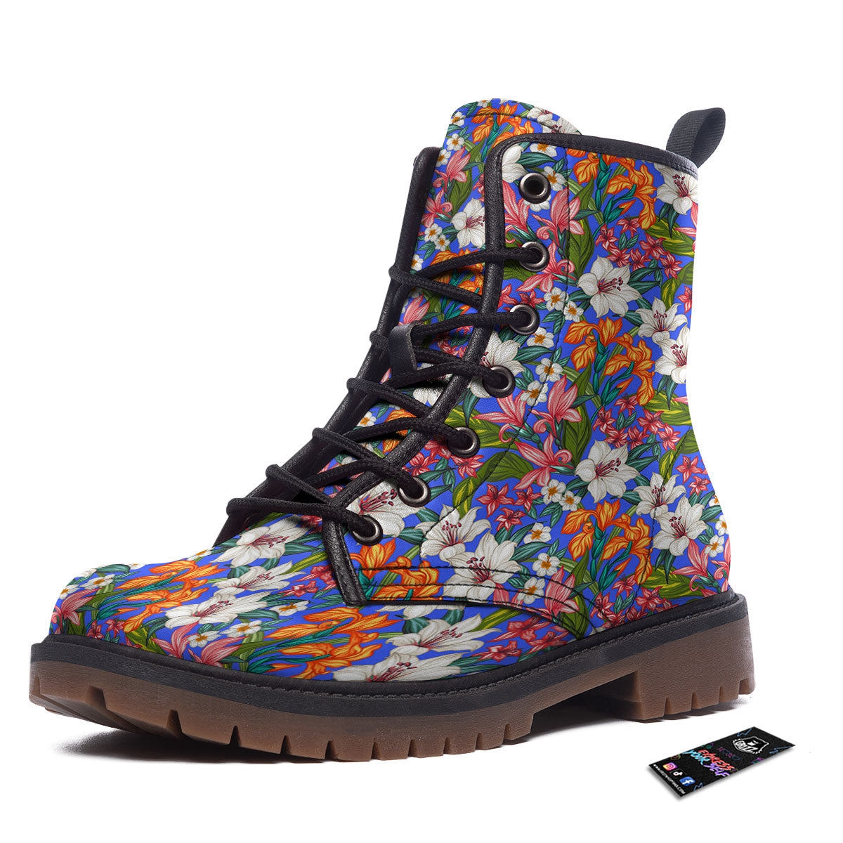 Flower Aloha Hawaiian Print Work Boots-grizzshop