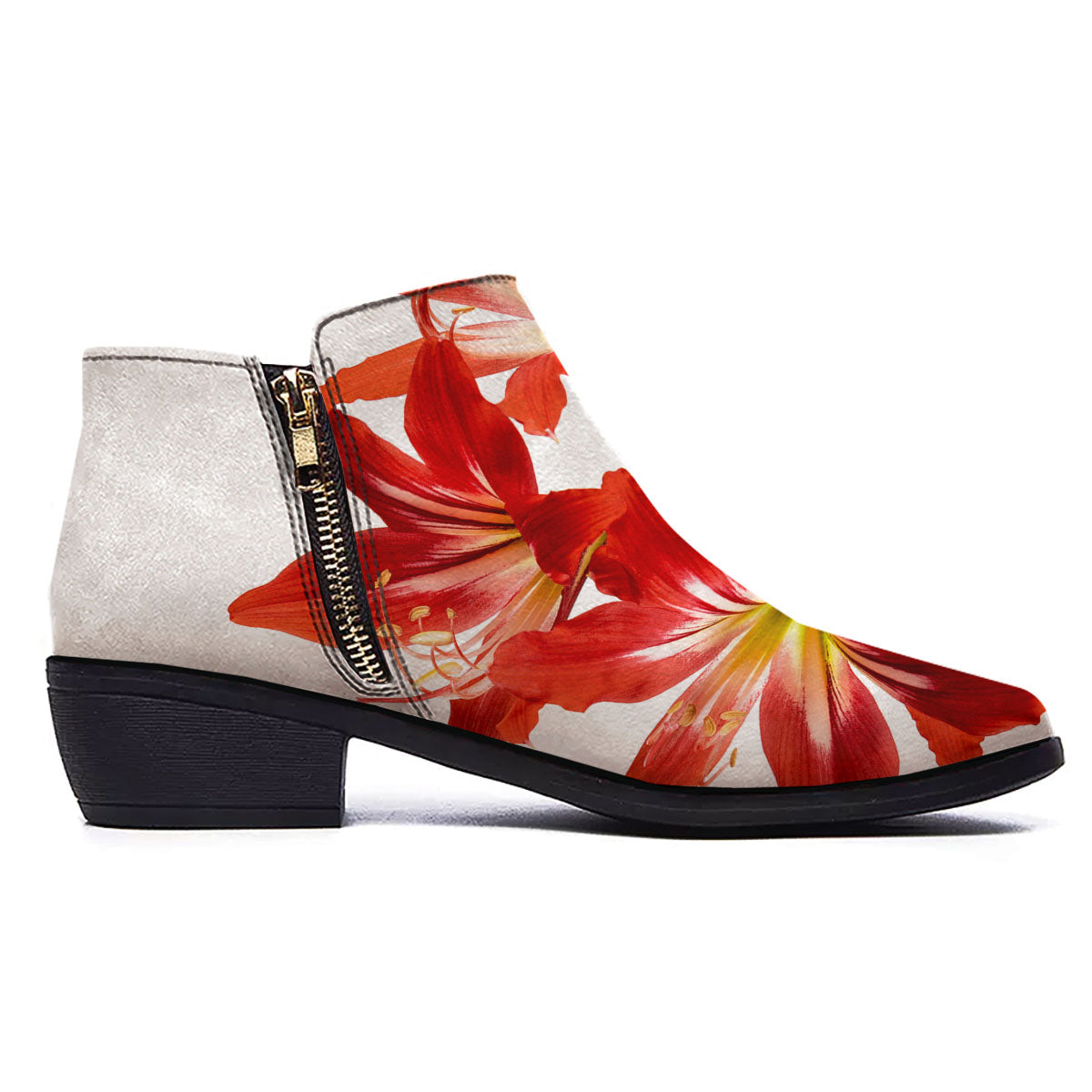 Flower Amaryllis Print Ankle Boots-grizzshop