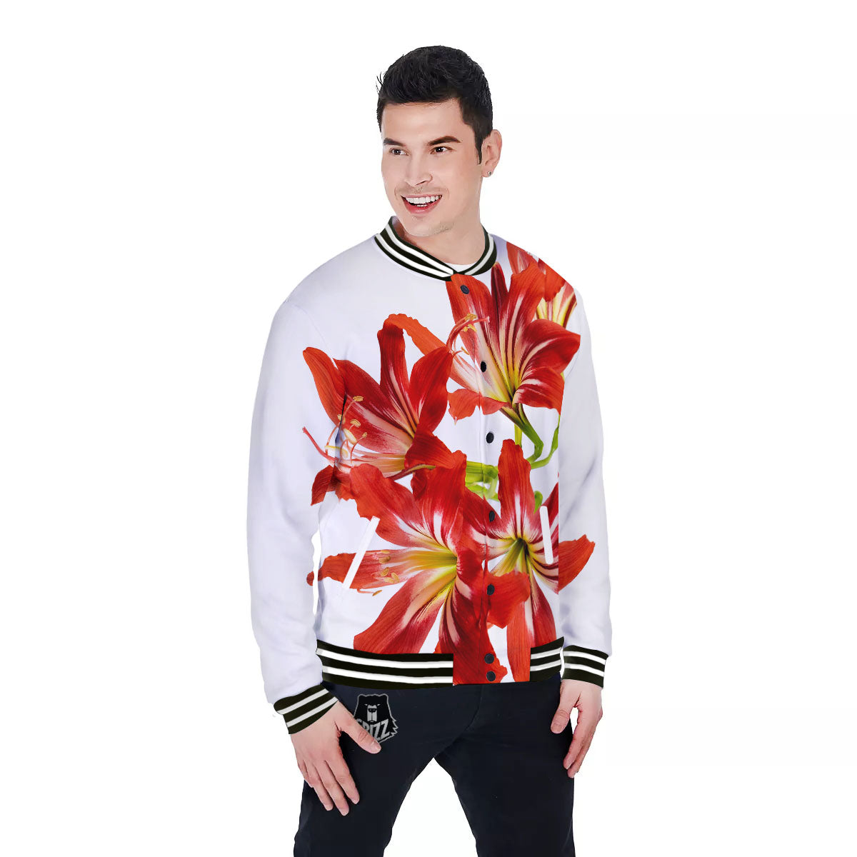 Flower Amaryllis Print Baseball Jacket-grizzshop