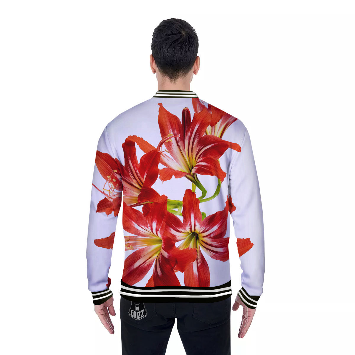Flower Amaryllis Print Baseball Jacket-grizzshop