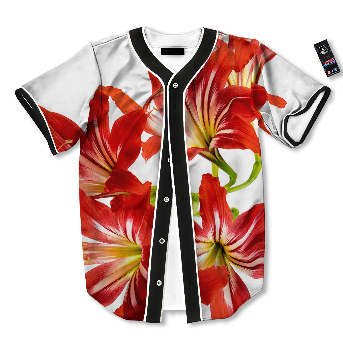 Flower Amaryllis Print Baseball Jersey-grizzshop