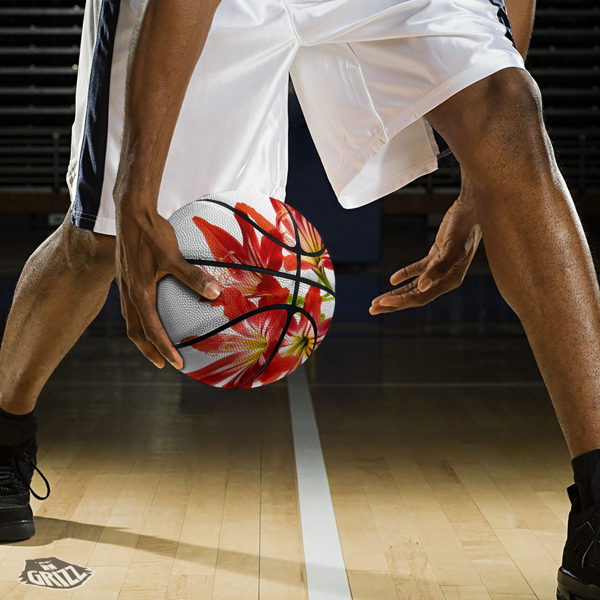 Flower Amaryllis Print Basketball-grizzshop
