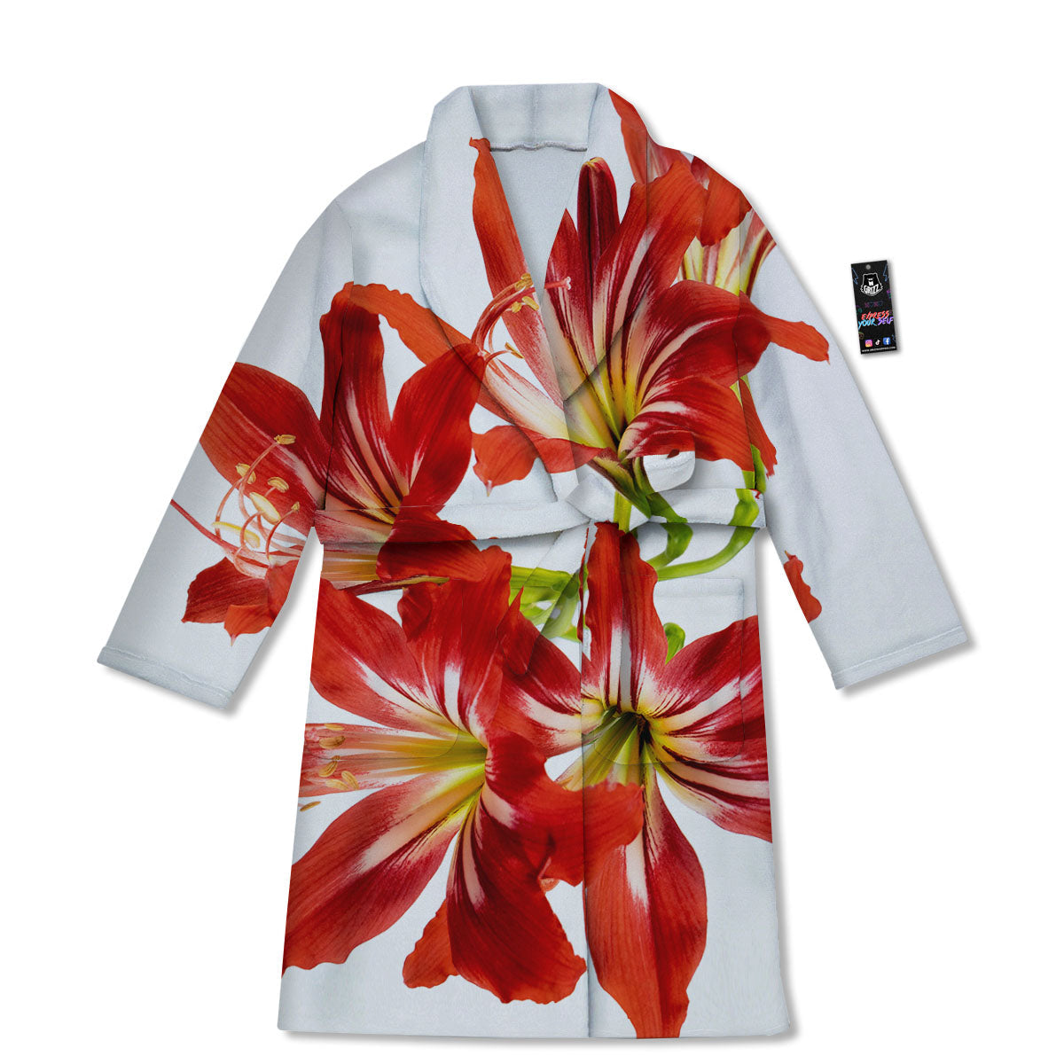 Flower Amaryllis Print Bathrobe-grizzshop
