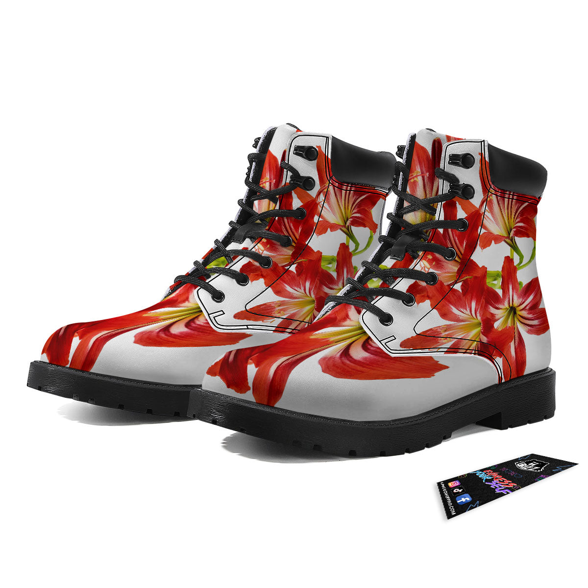 Flower Amaryllis Print Boots-grizzshop