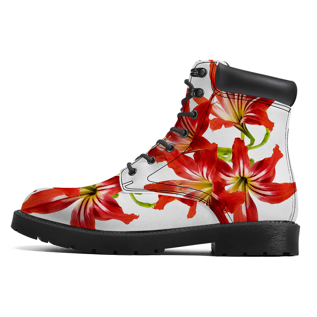 Flower Amaryllis Print Boots-grizzshop