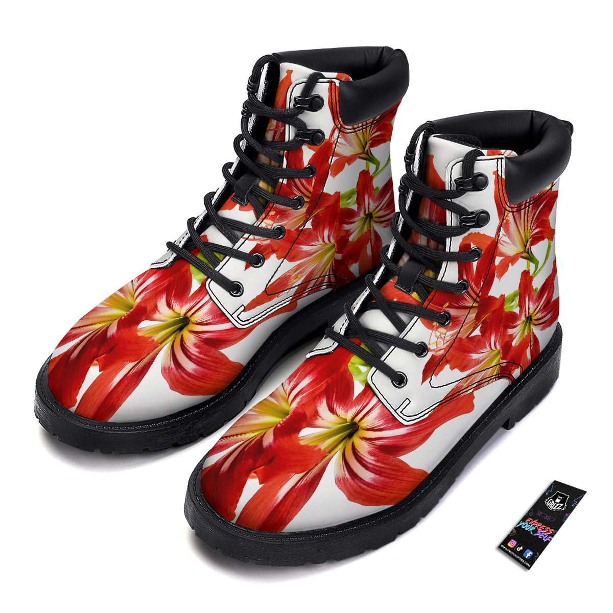 Flower Amaryllis Print Boots-grizzshop