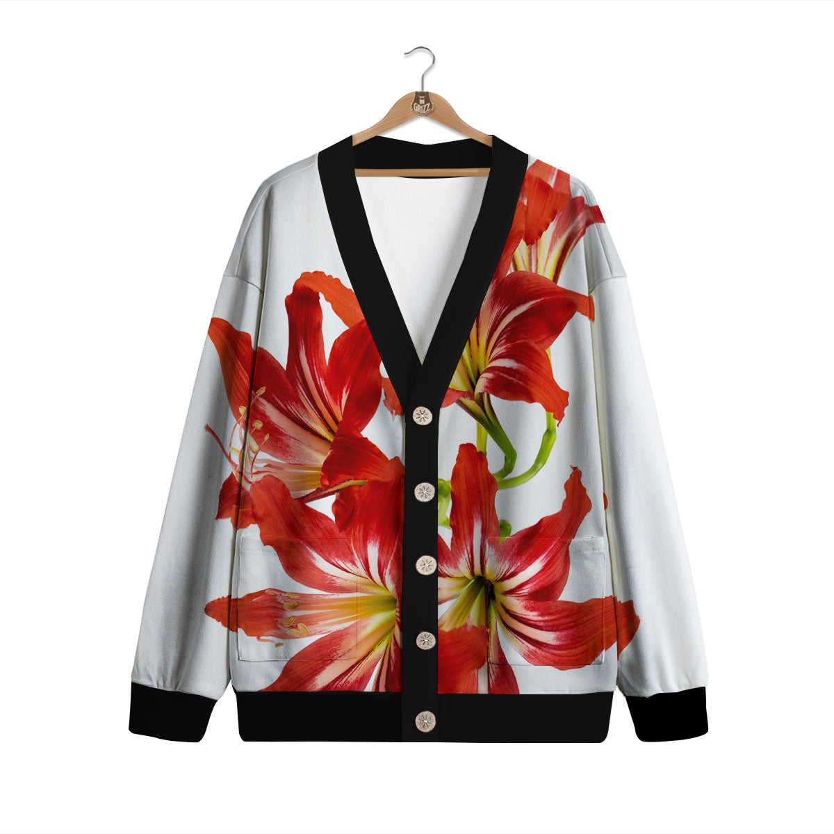 Flower Amaryllis Print Cardigan-grizzshop