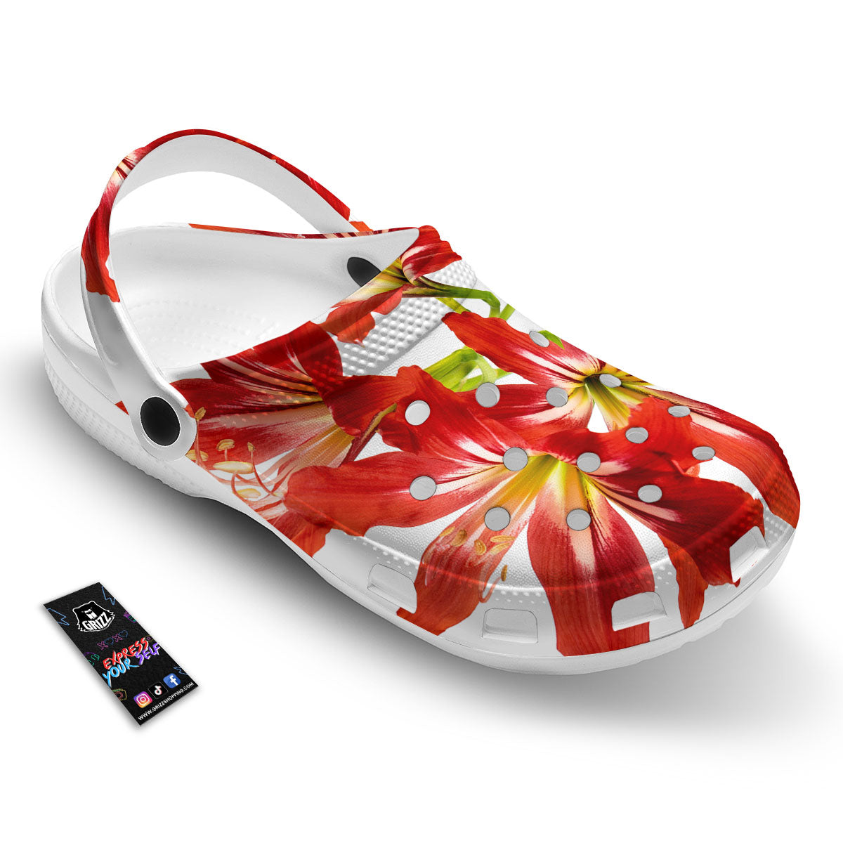 Flower Amaryllis Print Clog-grizzshop