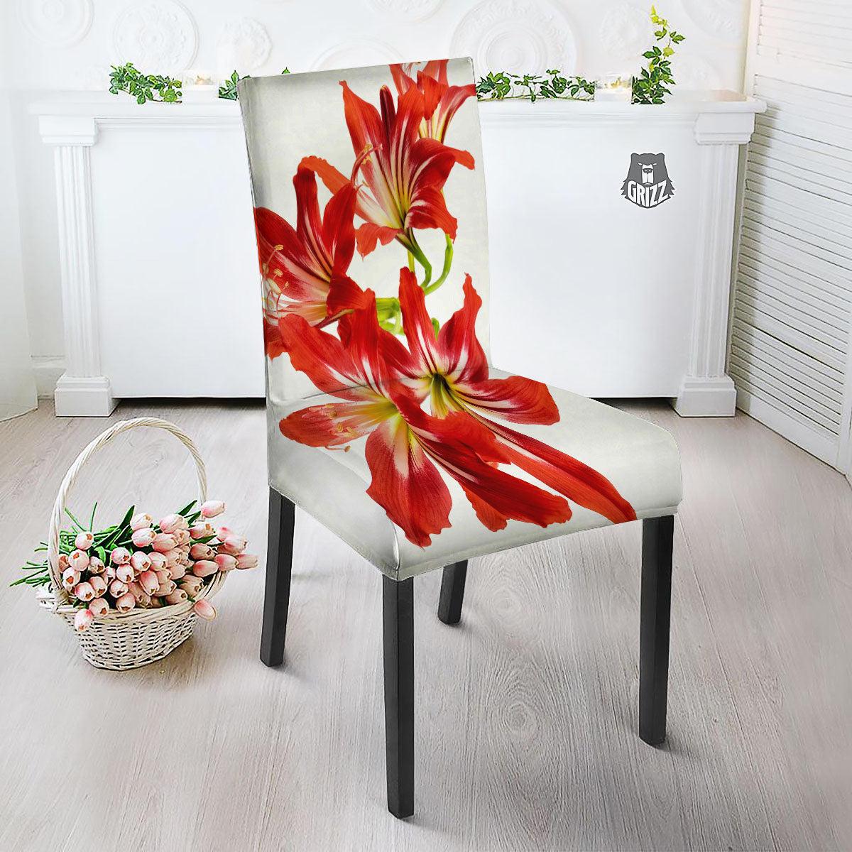 Flower Amaryllis Print Dining Chair Slipcover-grizzshop