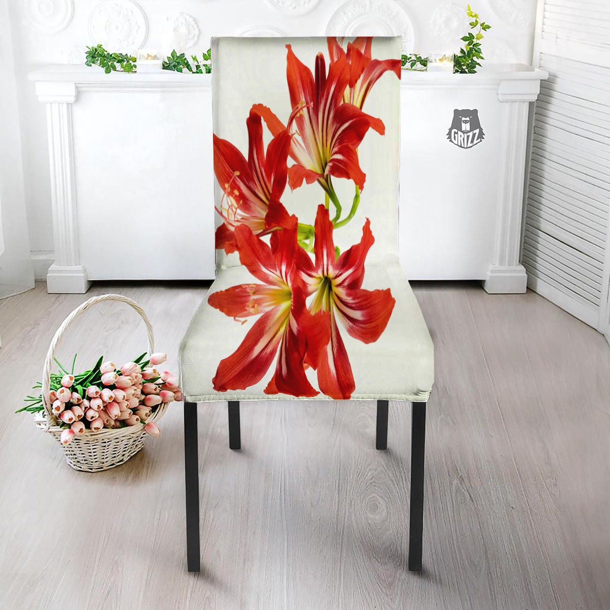 Flower Amaryllis Print Dining Chair Slipcover-grizzshop