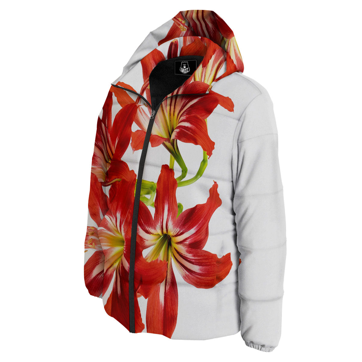 Flower Amaryllis Print Down Jacket-grizzshop