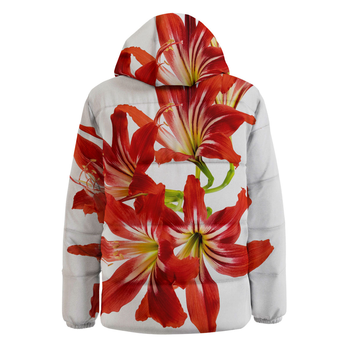 Flower Amaryllis Print Down Jacket-grizzshop