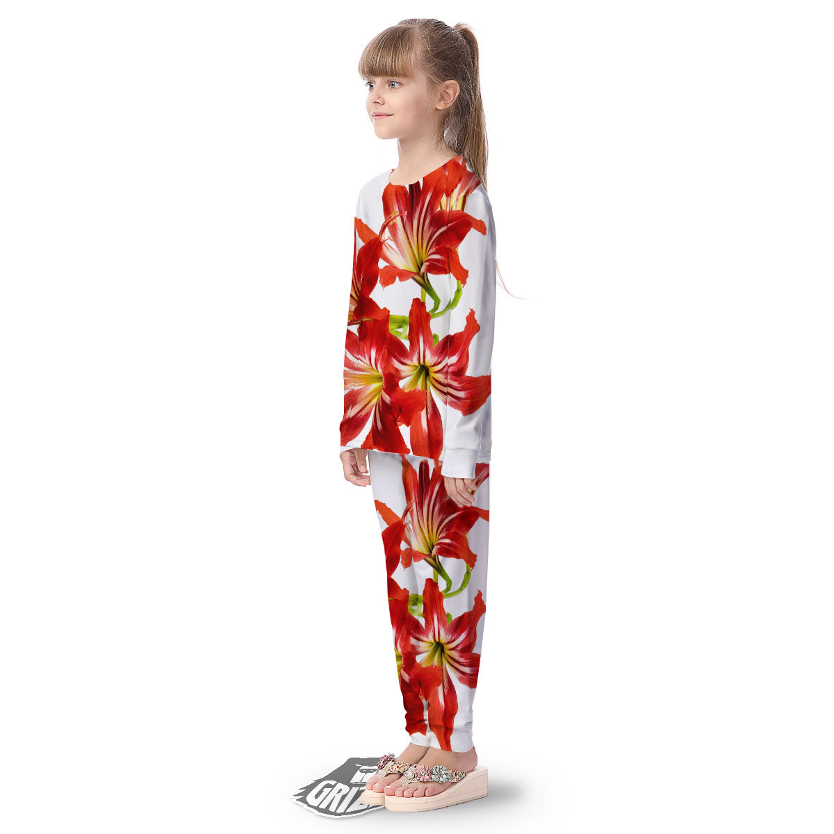 Flower Amaryllis Print Kid's Pajamas-grizzshop