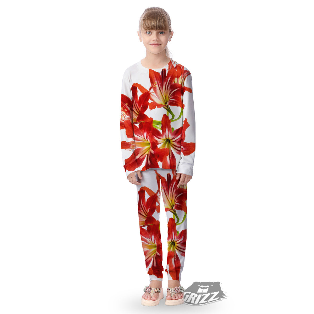 Flower Amaryllis Print Kid's Pajamas-grizzshop
