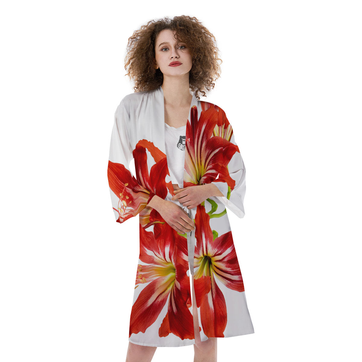 Flower Amaryllis Print Kimono-grizzshop