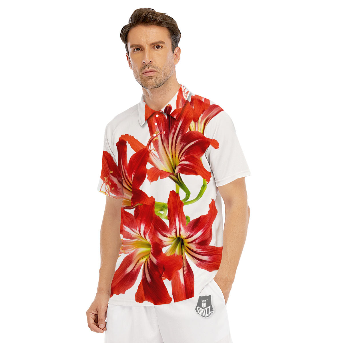 Flower Amaryllis Print Men's Golf Shirts-grizzshop