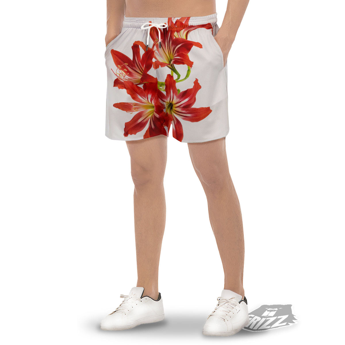Flower Amaryllis Print Men's Gym Shorts-grizzshop