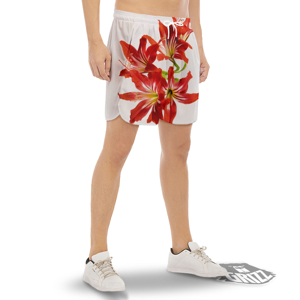 Flower Amaryllis Print Men's Gym Shorts-grizzshop