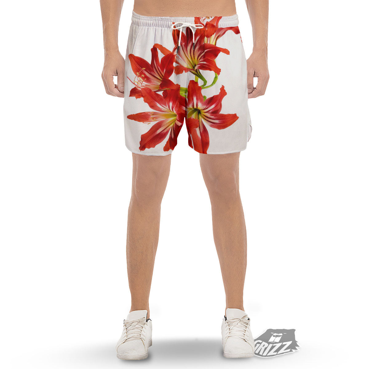 Flower Amaryllis Print Men's Gym Shorts-grizzshop