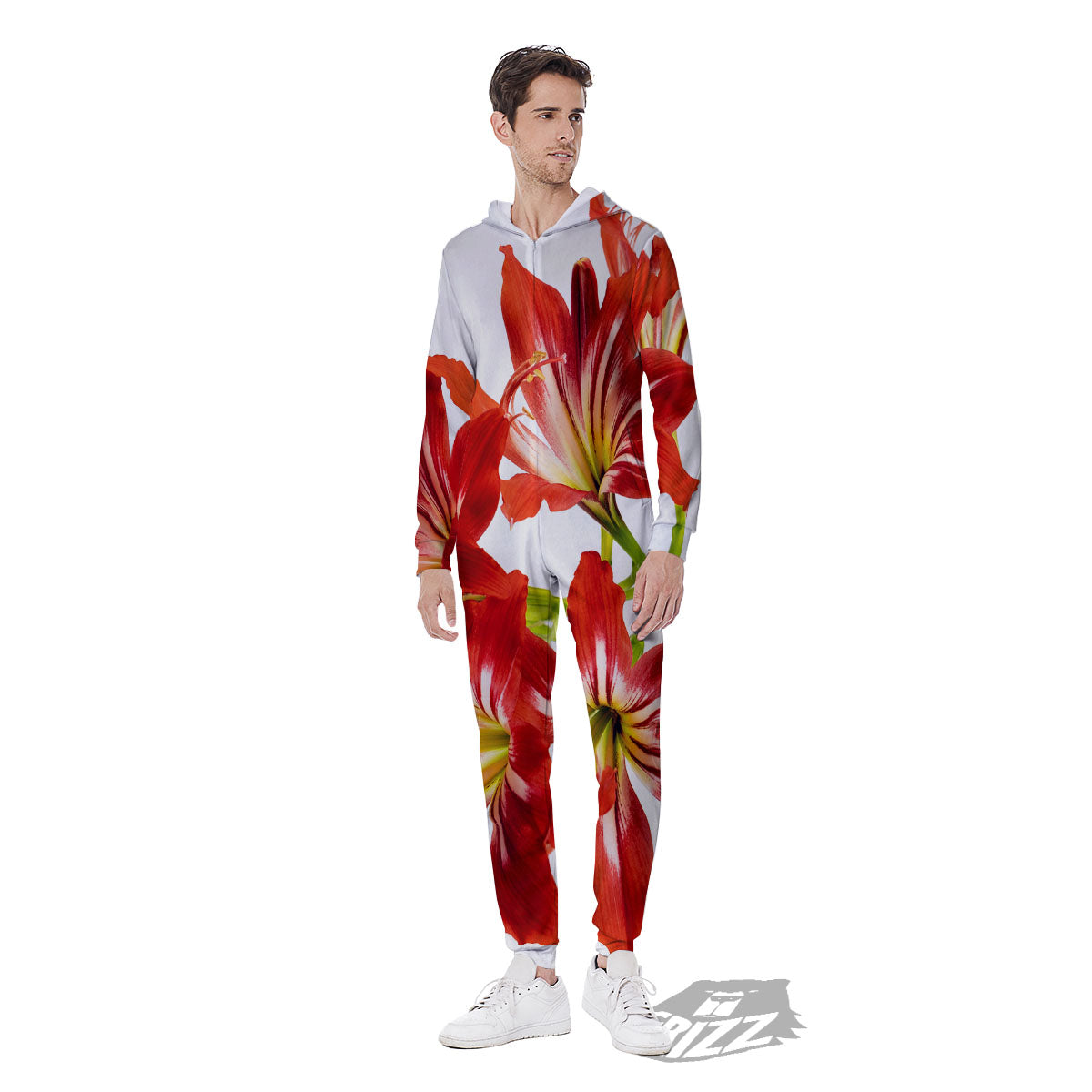 Flower Amaryllis Print Men's Jumpsuit-grizzshop