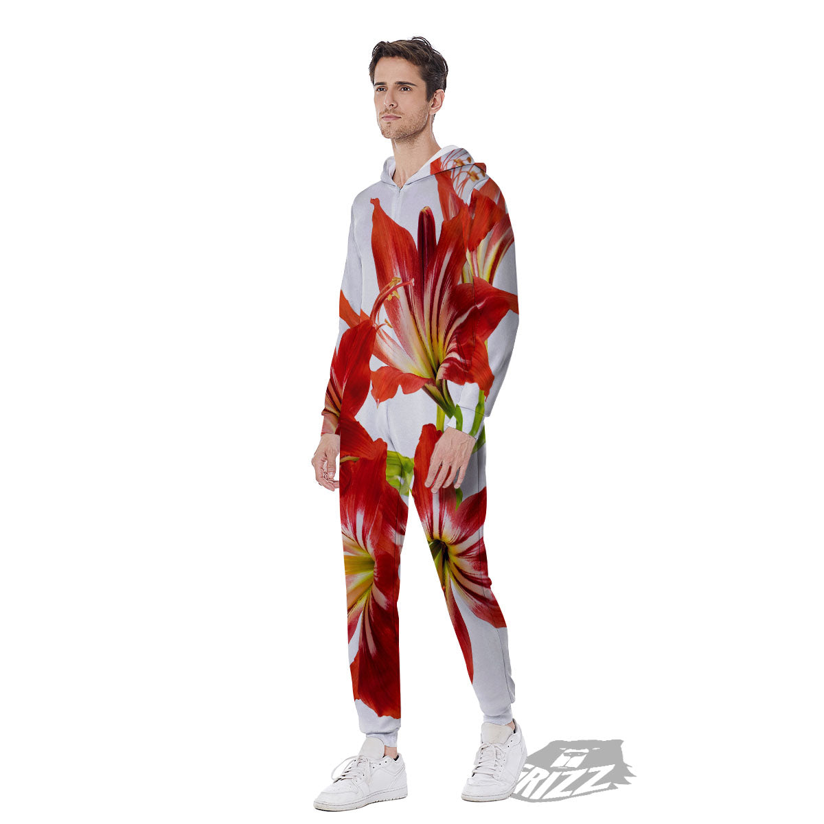 Flower Amaryllis Print Men's Jumpsuit-grizzshop