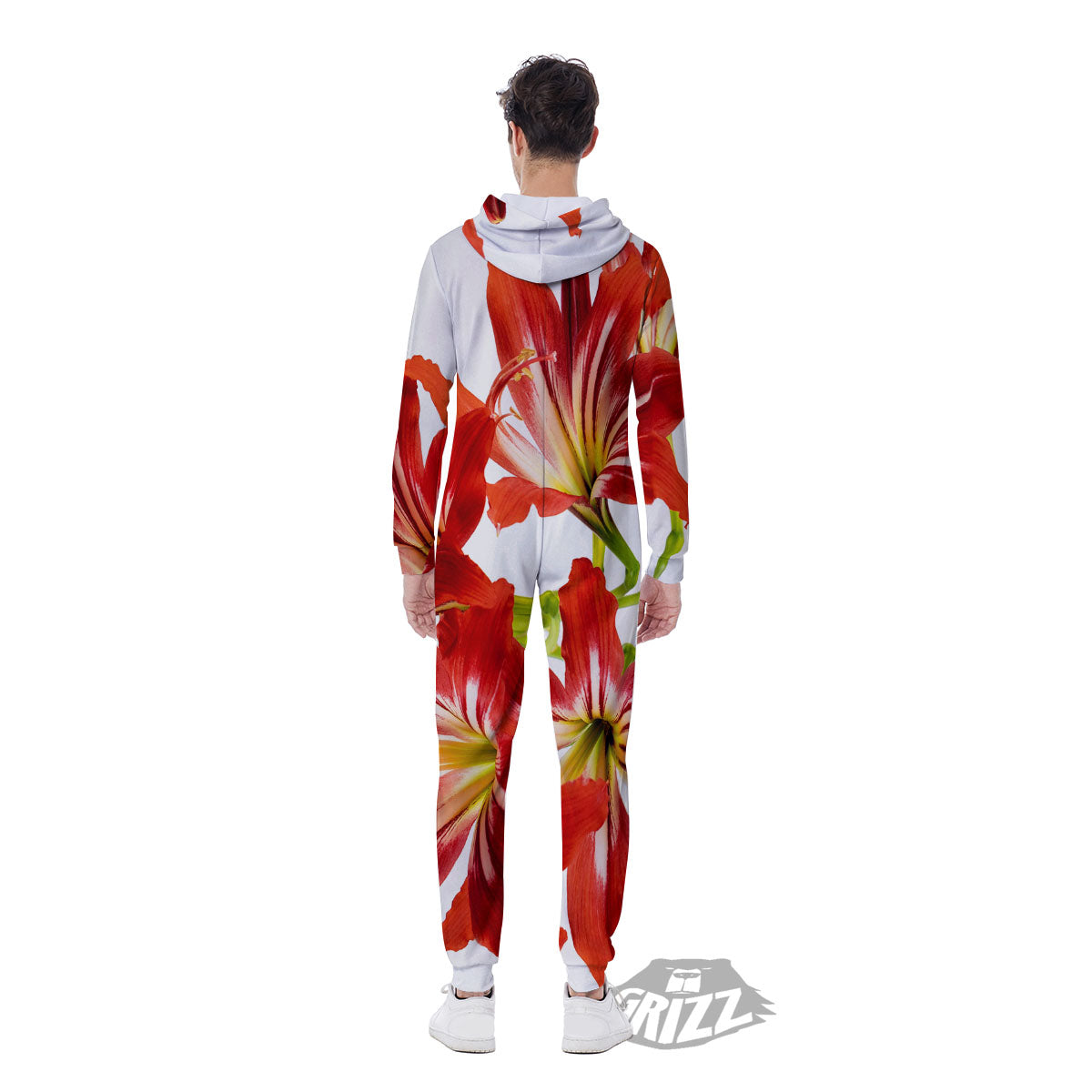 Flower Amaryllis Print Men's Jumpsuit-grizzshop