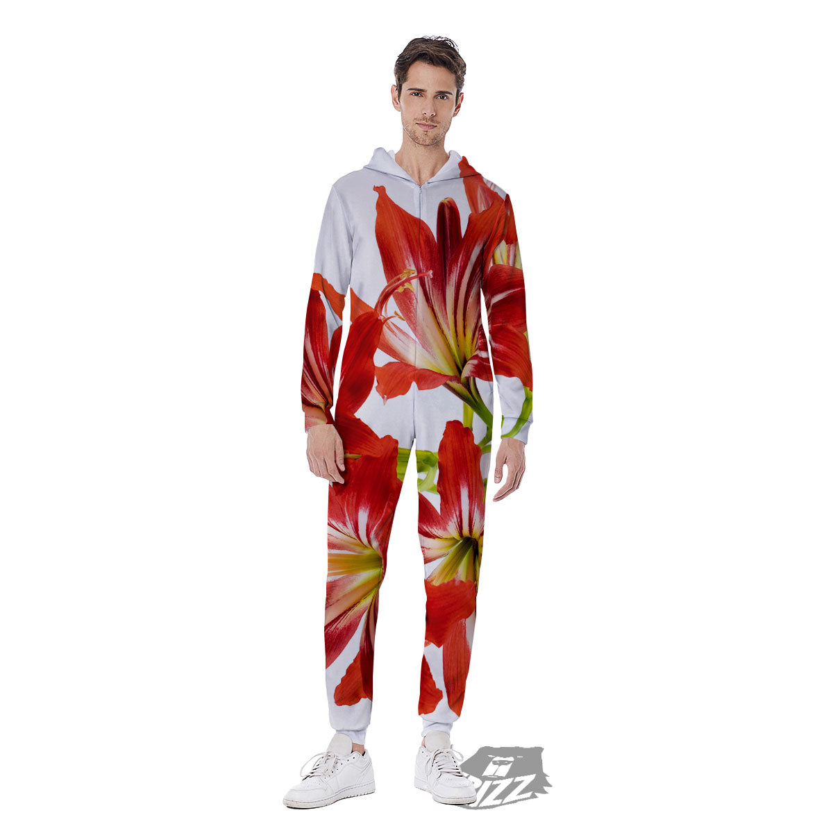 Flower Amaryllis Print Men's Jumpsuit-grizzshop