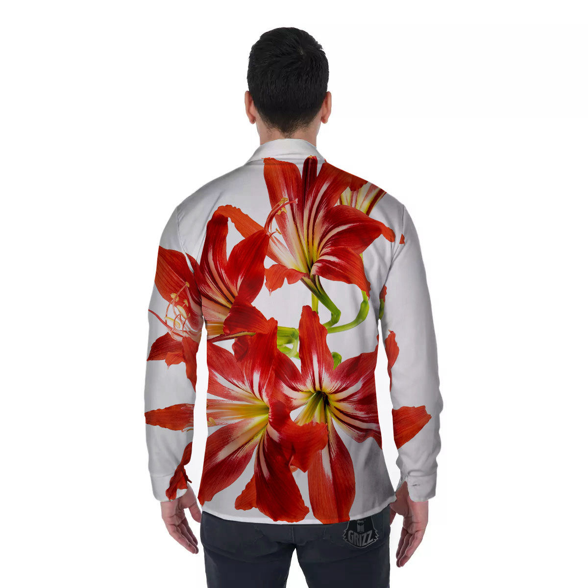 Flower Amaryllis Print Men's Long Sleeve Shirts-grizzshop