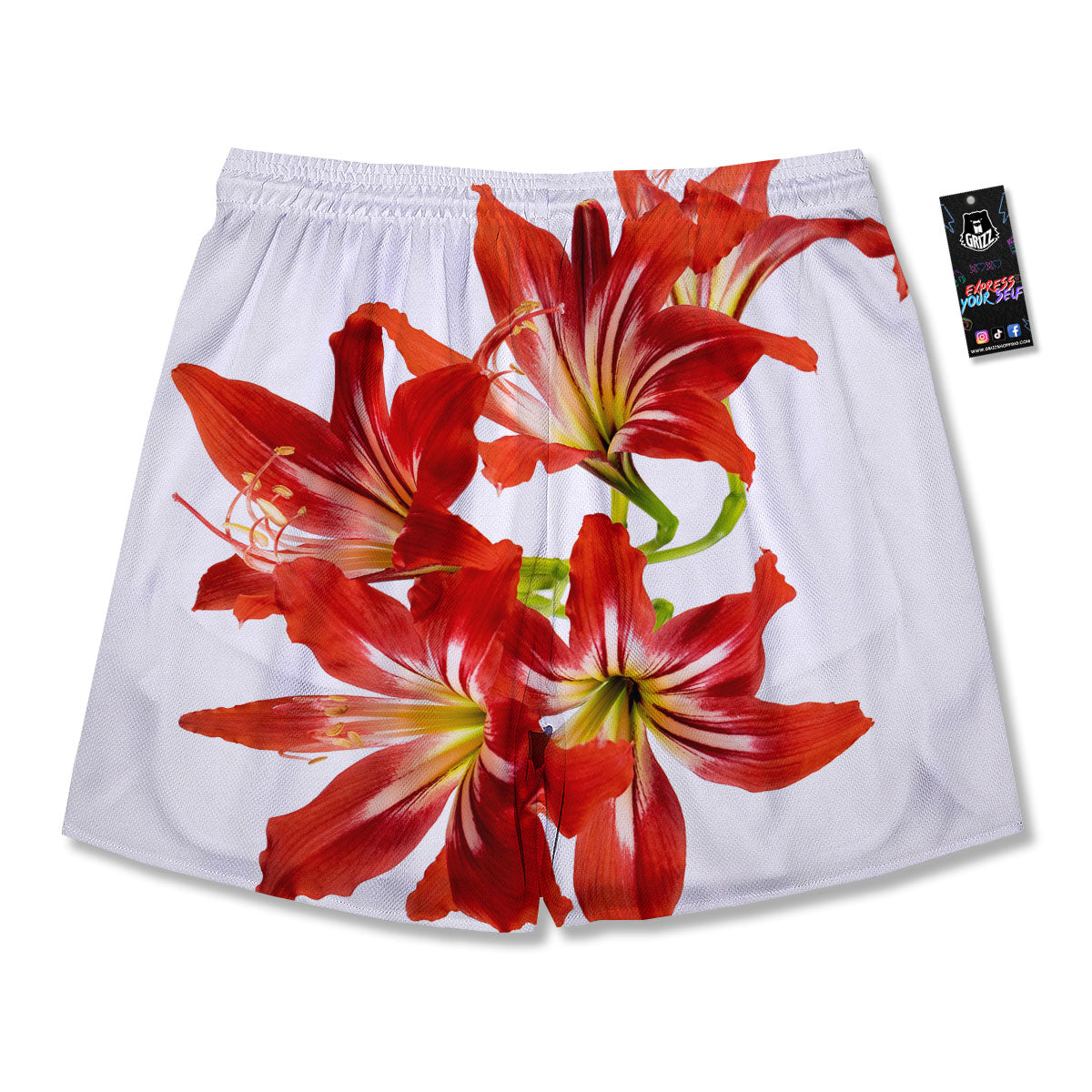 Flower Amaryllis Print Men's Running Shorts-grizzshop