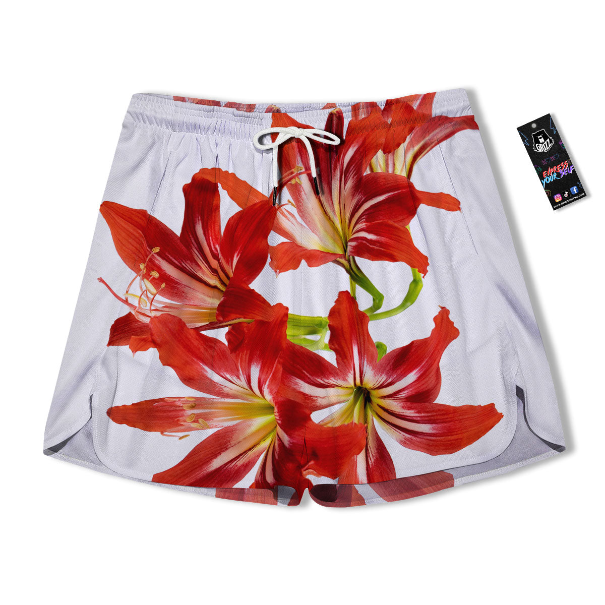 Flower Amaryllis Print Men's Running Shorts-grizzshop