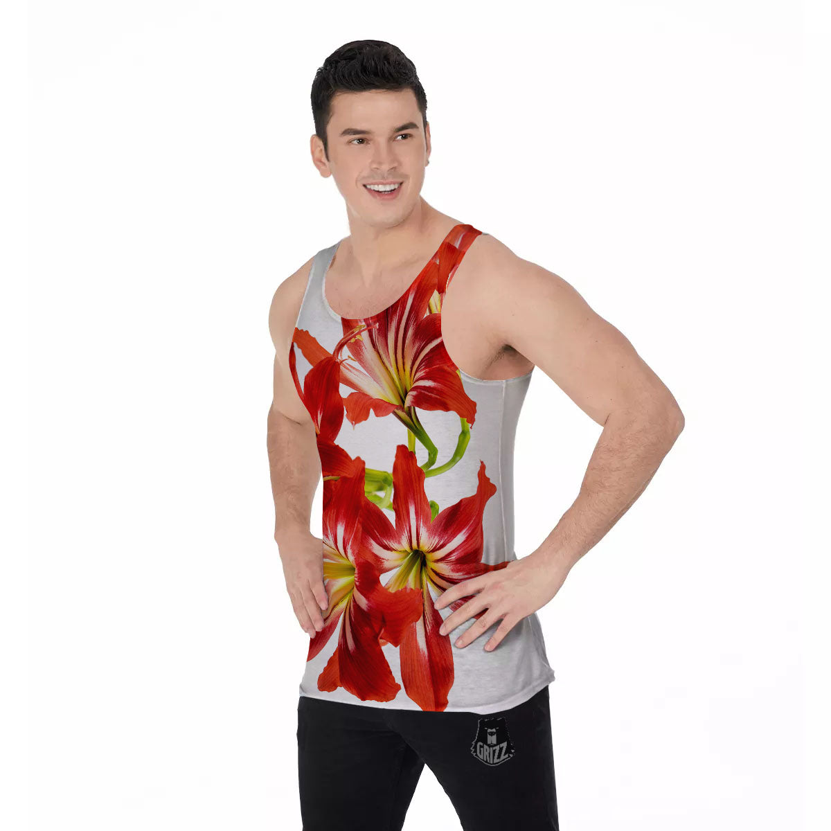 Flower Amaryllis Print Men's Tank Top-grizzshop