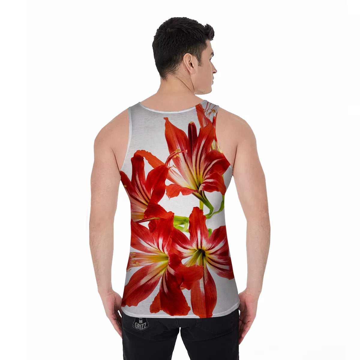 Flower Amaryllis Print Men's Tank Top-grizzshop
