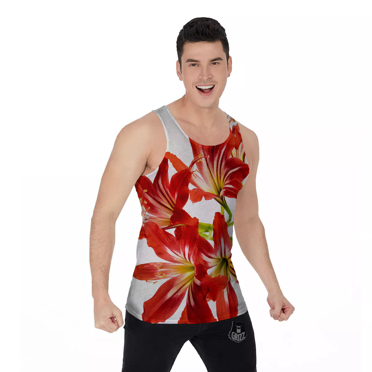 Flower Amaryllis Print Men's Tank Top-grizzshop